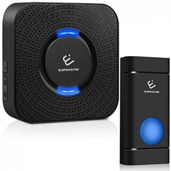 Timbre Inalámbrico para Puerta, ELEPOWSTAR IP55 Timbre Inalámbrico Impermeable, Timbre de Puerta Inalambrico, 5 Volumen Ajustable, 300 m de Alcance, 58 Melodías, 1 Transmisor y 1 Receptores