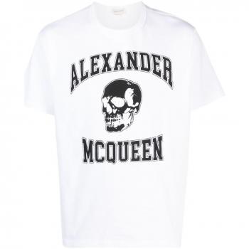 Alexander McQueen Men's Logo Organic Cotton T-Shirt in White | Size Medium | 759442QVZ290910
