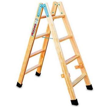 Faraone - Escalera Tijera Doble Subida - Madera Barnizada - Escalera Plegable LDB 04 - 4+4 Peldaños - 120x47x12 cm - Peldaños de 8 cm - Fabricada en Madera de Pino - Resistente y Duradera