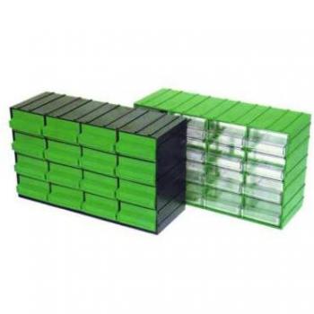 Unidad de Almacenamiento Modular de Plástico con dimensiones 382 x 148 x 230 mm, Caja Cajonera de Herramientas con 16 cajones y tiradores transparentes Fervi C085/16