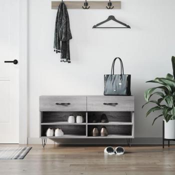 Banco zapatero de madera de ingeniería 102x35x55 cm en color gris hormigón, gris sonoma y marrón roble