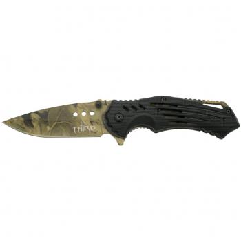 Navaja Asistida Third K2800CAX - Mango de ABS Negro - Hoja de Acero Inoxidable de 10 cm - Liners Recubiertos en Camuflaje - Con Clip y Funda de Nylon