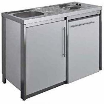 Cocina Moderna METALLINE 120cm con Placa de Cocción y Refrigerador en Aluminio Termolacado