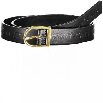 Tommy Hilfiger Unisex Black Leather Belt with Metal Buckle - 75 cm / 30 Inches