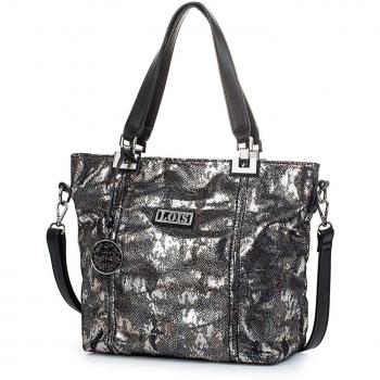 Lois - 94981 Bolso Tipo Shopping. con Doble asa y Bandolera Ajustable. Cierre con Cremallera. Bolsillo detrás Cremallera. Piel sintética Polipiel Efecto Serpiente, Color Plata