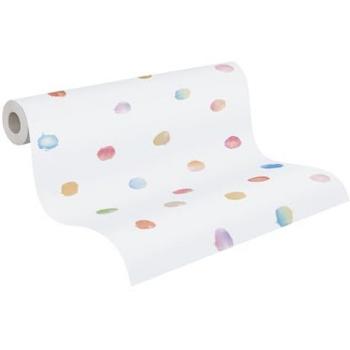 Papel Pintado Infantil Little Love con Diseño de Puntos Coloridos en Blanco y Azul, Efecto 3D, 0.53 x 10.05 m