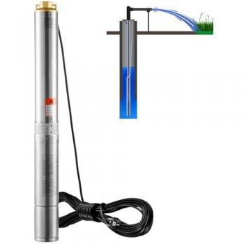 Bomba Sumergible de Acero Inoxidable para Pozo Profundo 750W, Caudal Máximo 7,1 m³/h, Cabezal Máximo 75m, Cable Eléctrico de 9,1