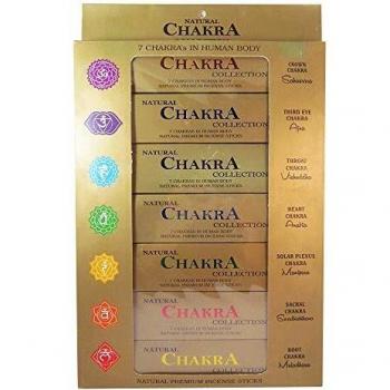 KIT DE INCIENSO AYURVEDICO 7 CHAKRAS PREMIUM - Caja de 7 paquetes de 15 barritas con 7 porta inciensos