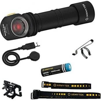 Linterna Frontal Armytek Wizard C2 WR - LED Blanco 1100 Lúmenes, LED Rojo 230 Lúmenes, Batería Recargable 18650, Con Soporte Magnético