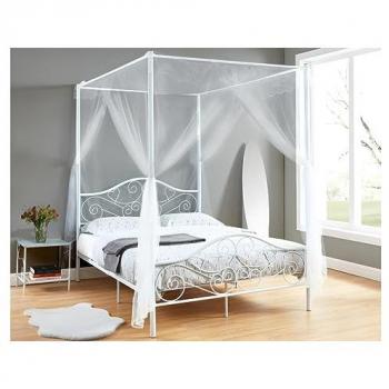 Cama con dosel LEYNA - 140x190cm - Metal Blanco