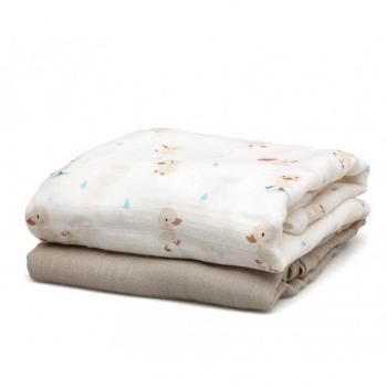 Set de 2 Muselinas de Bambú Kiokids con Diseño de Patitos Beige