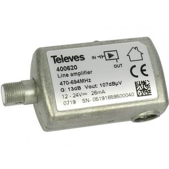 Amplificador de Línea UHF, Ganancia 13dB, Rango de Frecuencia 470-694MHz, Conector Tipo F