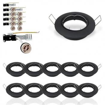 Conjunto de 10 focos empotrables LED GU10 con soporte negro de perforación de 74 mm, aislados