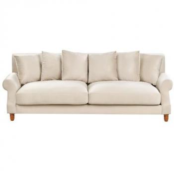 Sofá 3 Plazas Vintage Tapizado en Terciopelo Blanco Crema Eike