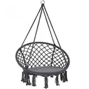 Silla Colgante Redonda Gris Ø61cm con Cojín, Carga Máxima 150kg, Hamaca para Interior y Exterior