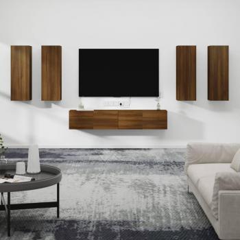 Set de Muebles para TV 6 Pzas Madera Contrachapada Roble Marrón