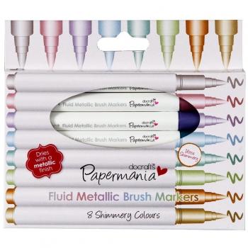 Rotuladores Metálicos con Pincel Papermania, Pack de 8, Ideal para Colorear y Dibujo