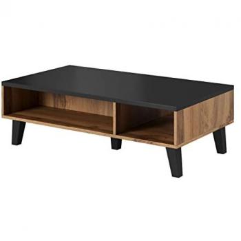 Mesa de centro angular Charlotte G101, Aglomerado laminado, Negro y Wotan roble, 110 x 60 x 35 cm