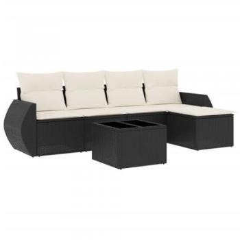 vidaXL 6-Piece Black Poly Rattan Garden Sofa Set with Cushions