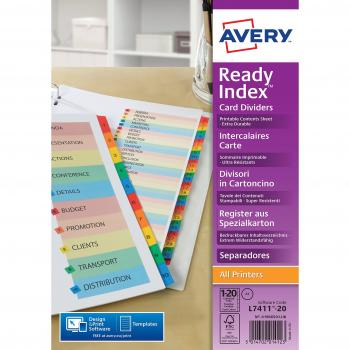 Avery 01966501 Ref  A4 ReadyIndex Pre-Printed Punched Dividers, 1-15 Numeric - Multicoloured