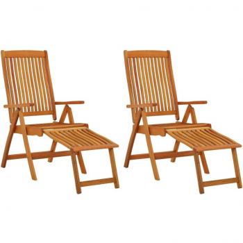 Folding Garden Chairs with Footrests - 2 pcs Solid Eucalyptus Wood