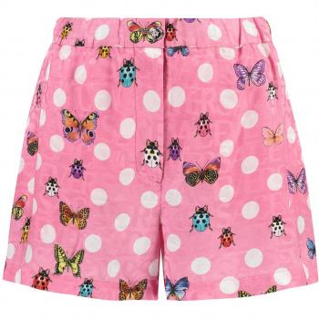 Versace Women's Silk Blend Shorts in Pink, Size 42, Style 10112911A08211, Color 5P020 (Butterflies & Ladybugs Polka Dot Design)