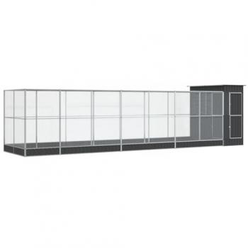 Pajarera con extensión de acero plateado 830x203x216 cm, Jaula para pájaros, Jaula para periquitos, Casa para pájaros