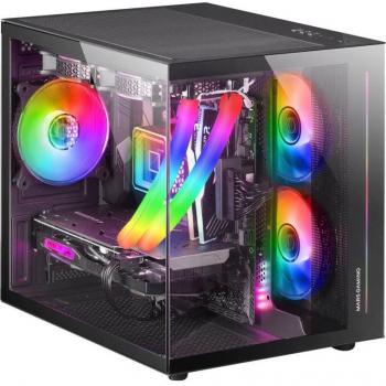 Mars Gaming MC-VIEW Minitorre Gaming Micro-ATX con Cristal Templado de 90° Sin Marco, Estructura Modular Doble Cámara, Soporte para Refrigeración Líquida, USB 3.0