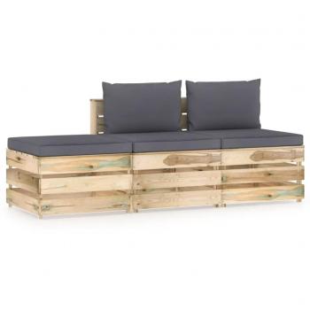 Muebles de jardín 3 piezas con cojines de madera impregnada verde - Día y Noche