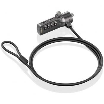 Cable de Seguridad para Portátiles AISENS ASLK-D40N03-BK/ 1.5m - Acero con cerradura de combinación compatible con Kensington Lock, bloqueo de 4 dígitos, revestimiento de vinilo, ideal