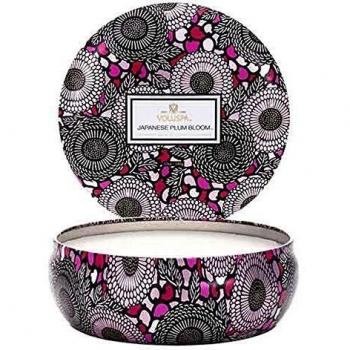 Voluspa japonés Plum Bloom Japonica edición limitada Triple mecha aromática vela en una lata decorativa
