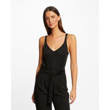 Top de mujer escote en V hilos metalizados - Textil Sportwear marca Morgan modelo 232-Daniel-Negro