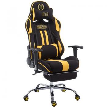 Silla de Oficina Gaming Mecedora con Reposapiés Extensible en Tela Negra y Amarilla