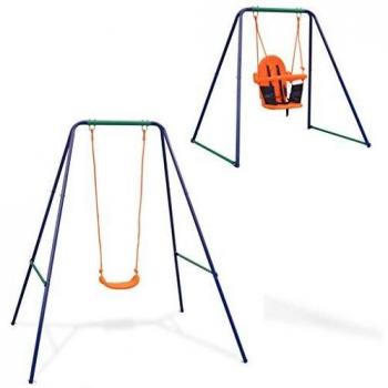 vidaXL Columpio para Niños Pequeños y para Bebés 2 en 1 con Asiento Juguete Parque Infantil Acero y Plástico Naranja