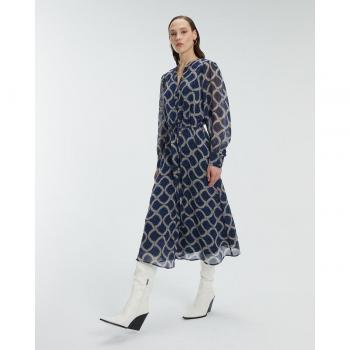 Vestido midi camisero estampado de manga larga forrado