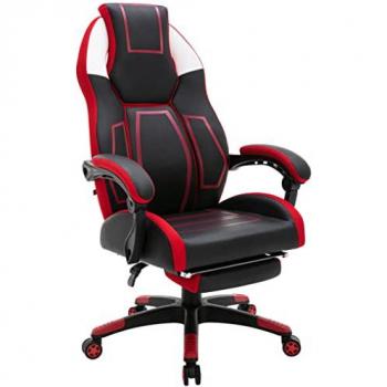 Silla de Oficina Clovis Giratoria en Polipiel Negro/Rojo con Reposabrazos y Reposapiés