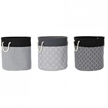 Cesto para la Ropa Sucia DKD Home Decor Estampado Negro, Gris y Blanco - 45 x 45 x 50 cm (Paquete de 3 Unidades)