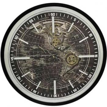 Reloj de Pared Redondo de 48cm con Mapa Mundi en Cristal y MDF