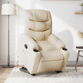 Sillón reclinable elevable de tela color crema Día y Noche Vidaxl