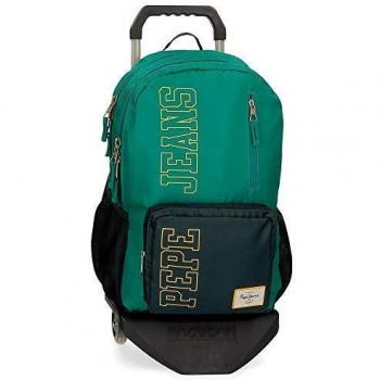 Pepe Jeans Mark Mochila Doble Compartimento con Carro Verde 31x46x15 cms Poliéster Reciclado 22.8L