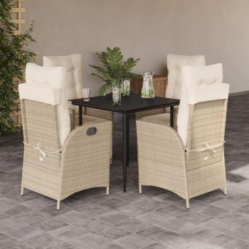 5-Piece Beige Poly Rattan Garden Dining Set with Cushions