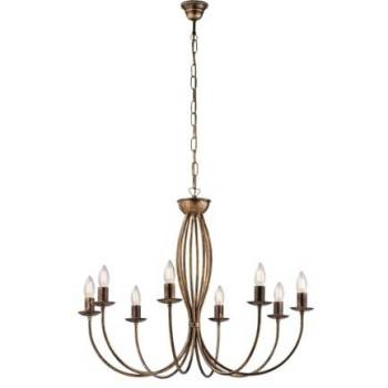 Araña de hierro forjado rústica Bonetti Illumina, color marrón y oro, ocho luces, dimensiones 74x h60 cm