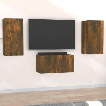 Set de muebles de TV 3 piezas de madera contrachapada roble ahumado con diseño moderno y acabado en roble de humo