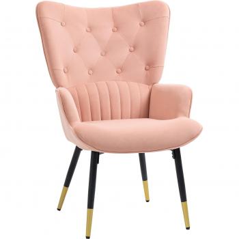 Butaca Stela Homcom tapizado en terciopelo rosa 103x68x72 cm