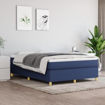 Cama box spring con colchón de muelles en tela azul 140x190 cm