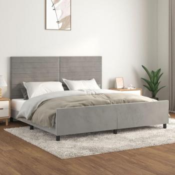 Cama solar sin colchón gris claro 200x200 cm terciopelo, estructura de cama con cabecero terciopelo gris claro 200x200cm
