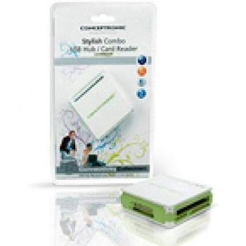 Conceptronic C05-121 Lector de memorias y Hub 3 Puertos USB 2.0, Blanco y Verde