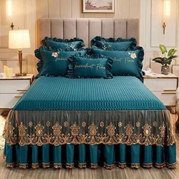 WWQQ Elegante Confort Lujo Lace Recortado De Cama Colchas Fringe Falda De Volantes Cubrecamas Bedskirt SáBanas Falda De PoliéSter Soltero A Prueba De Polvo Bordado De Encaje