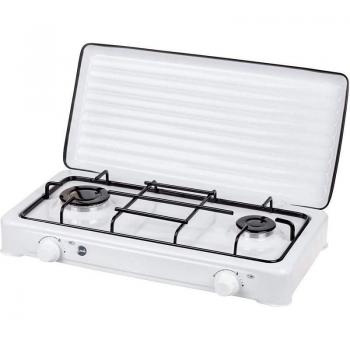 MPM SMILE-KN-02/1K Cocina de Gas Portátil para Camping, 2 Quemadores Ajustables, Rejilla Esmaltada, Tapa Desmontable, Cumple Normativa G30