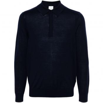 Paul Smith Men's Merino Wool Polo Shirt in Navy Blue | Size Medium